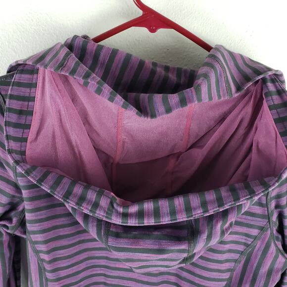 Lululemon Women's 6 In Stride Jacket Full‎ Zip Hoodie Purple Black Stripe Sporty - Picture 8 of 8
